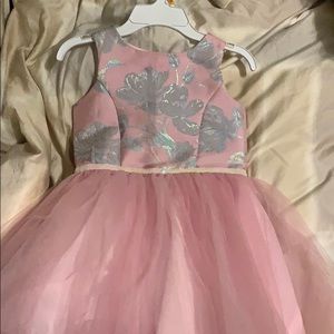 Pink floral and metallic dress with tulle details